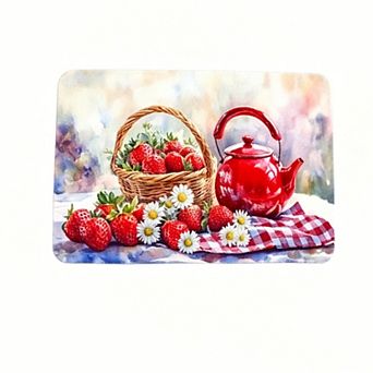 Strawberry Tea Picnic Floor Mat Cute Kitchen Decor Rug