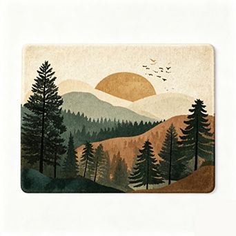 Sunset Mountain Forest Floor Mat Minimal Nature Landscape Rug