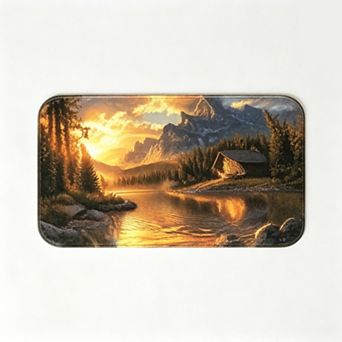 Sunset Mountain Lake Cabin Floor Mat Nature Landscape Rustic Rug