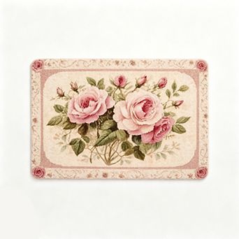 Soft Pink Border Rose Floral Floor Mat Elegant Vintage Home Decor Rug