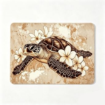 Sea Turtle Plumeria Flower Floor Mat Retro Ocean Beach Theme Rug