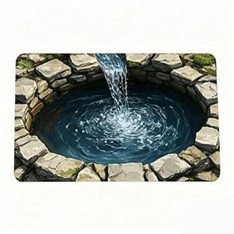 Stone Pool Water Fountain Floor Mat Realistic Natural Scenery Rug