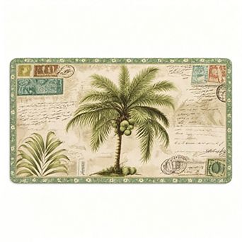 Stamp Border Palm Tree Floor Mat Vintage Postcard Tropical Floor Rug