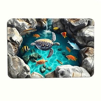 Stone Pool Turtle Fish Floor Mat Underwater Landscape Creative Rug