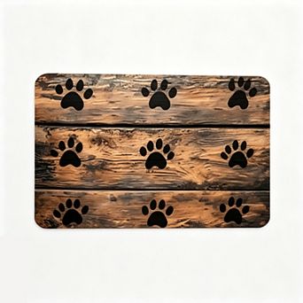 Retro Wood Plank Paw Print Floor Mat Durable Pet Friendly Rug