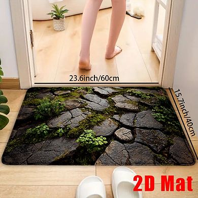 Stone Crack Moss Pattern Floor Mat Nature Style Anti Slip Doormat