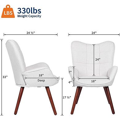 Mid Century Dining Chairs - High Back Upholstered Seats with Oak Wood Legs for Kitchen & Restaurant