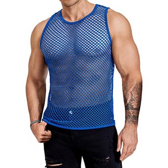 COOFANDY Men See Through T Shirt Muscle Tank Top Sleeveless Tees for Men Rave Outfits Slim