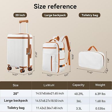 Quick Deer 3 Piece Hardside Luggage Set with Spinner Wheels and TSA Lock White
