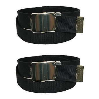 CTM Kids' Cotton Adjustable Belt with Brass Military Buckle (Pack of 2)