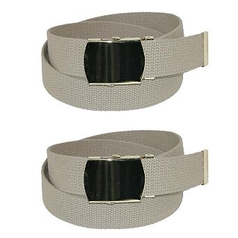 CTM Kids' Cotton Adjustable Belt with Brass Military Buckle (Pack of 2)