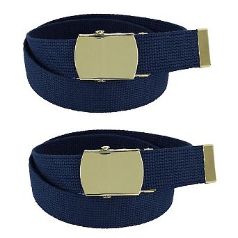 CTM Kids' Cotton Adjustable Belt with Brass Military Buckle (Pack of 2)