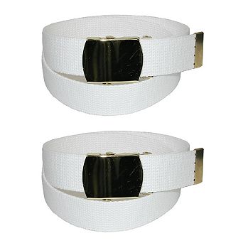 CTM Kids' Cotton Adjustable Belt with Brass Military Buckle (Pack of 2)