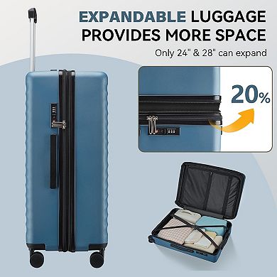 Quick Deer 3 Piece Hardside Luggage Set with Spinner Wheels and TSA Lock White