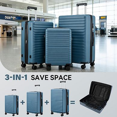 Quick Deer 3 Piece Hardside Luggage Set with Spinner Wheels and TSA Lock White