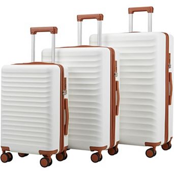 Quick Deer 3 pc Hardside Luggage Set with Spinner Wheels and TSA Lock White