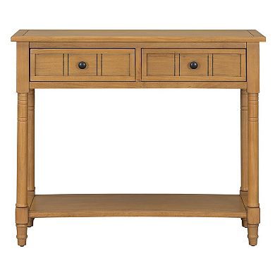HomeRoots 36" Solid Wood Console Table With Shelf And Two Drawers
