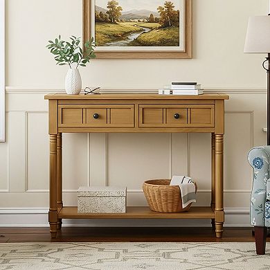 HomeRoots 36" Solid Wood Console Table With Shelf And Two Drawers