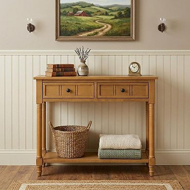 HomeRoots 36" Solid Wood Console Table With Shelf And Two Drawers