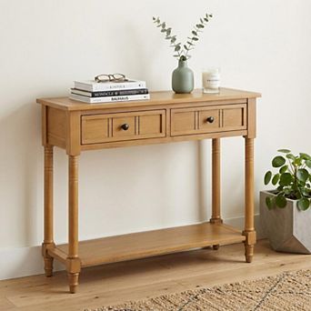 HomeRoots 36" Solid Wood Console Table With Shelf And Two Drawers