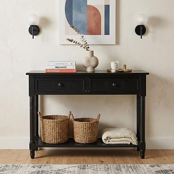 HomeRoots 36" Solid Wood Console Table With Shelf And Two Drawers