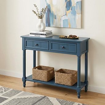 HomeRoots 36" Solid Wood Console Table With Shelf And Two Drawers