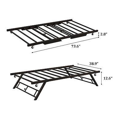 Metal Folding Bed Frame with Trundle Platform Easy Assembly Space Saving Guest Daybed