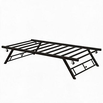 Metal Folding Bed Frame with Trundle Platform Easy Assembly Space Saving Guest Daybed