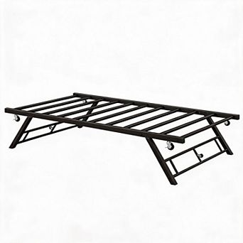 Metal Folding Bed Frame with Trundle Platform Easy Assembly Space Saving Guest Daybed