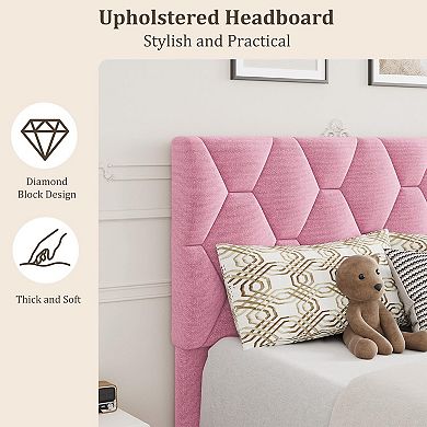 Platform Bed Frame with Upholstered Adjustable Headboard, No Box Spring Needed, Noise Free