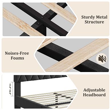 Platform Bed Frame with Upholstered Adjustable Headboard, No Box Spring Needed, Noise Free