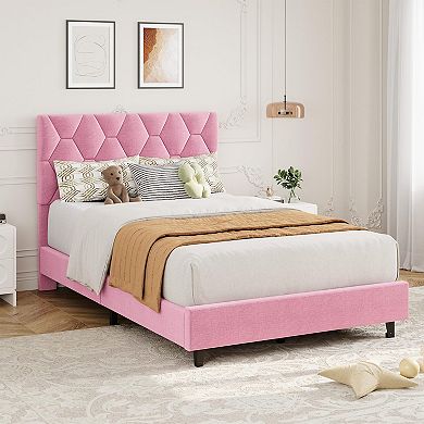 Platform Bed Frame with Upholstered Adjustable Headboard, No Box Spring Needed, Noise Free