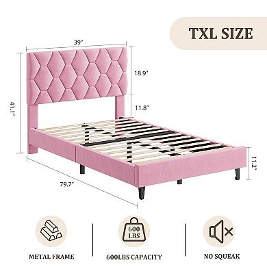 Platform Bed Frame with Upholstered Adjustable Headboard, No Box Spring Needed, Noise Free
