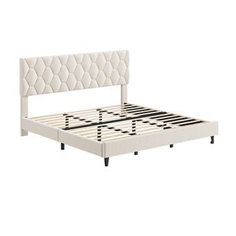 Platform Bed Frame with Upholstered Adjustable Headboard, No Box Spring Needed, Noise Free