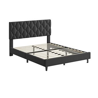 Platform Bed Frame with Upholstered Adjustable Headboard, No Box Spring Needed, Noise Free