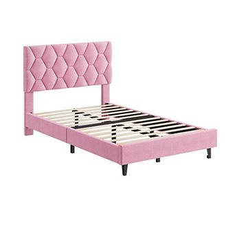 Platform Bed Frame with Upholstered Adjustable Headboard, No Box Spring Needed, Noise Free