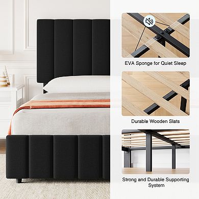 Upholstered Platform Bed Frame with 4 Storage Drawers - Adjustable Headboard, No Box Spring Needed