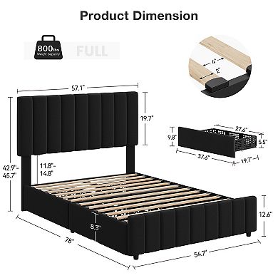 Upholstered Platform Bed Frame with 4 Storage Drawers - Adjustable Headboard, No Box Spring Needed