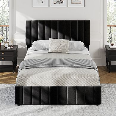 Upholstered Platform Bed Frame with 4 Storage Drawers - Adjustable Headboard, No Box Spring Needed
