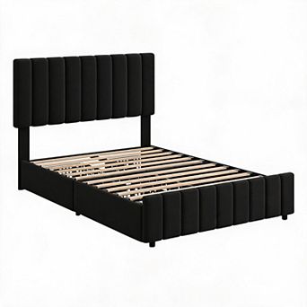 Upholstered Platform Bed Frame with 4 Storage Drawers - Adjustable Headboard, No Box Spring Needed