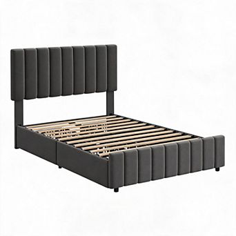 Upholstered Platform Bed Frame with 4 Storage Drawers - Adjustable Headboard, No Box Spring Needed