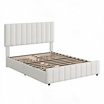 Upholstered Platform Bed Frame with 4 Storage Drawers - Adjustable Headboard, No Box Spring Needed