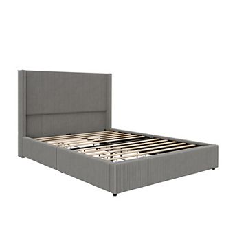 Upholstered Bed Frame with Drawers Wingback Headboard Platform Storage Bed