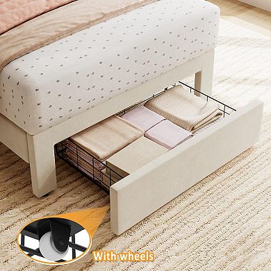 Upholstered Platform Bed Frame with Storage Drawer and Headboard for Kids
