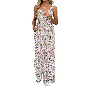 Overalls for Women Summer Wide Leg Baggy Jumpsuits Casual Floral Rompers Boho Outfits with Pockets