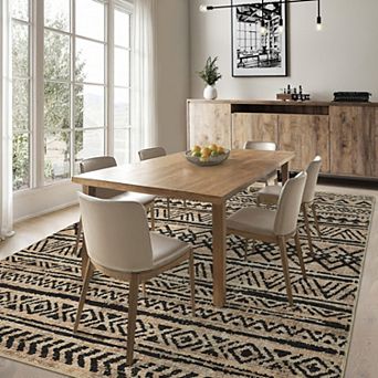 lxt-Washable Area Rug Vintage Geometric Rug Non Shedding Rug Foldable Carpet for Living Room