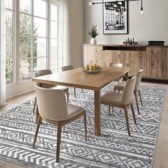 Washable Area Rug Vintage Geometric Rug Non Shedding Rug Foldable Indoor Carpet for Living Room