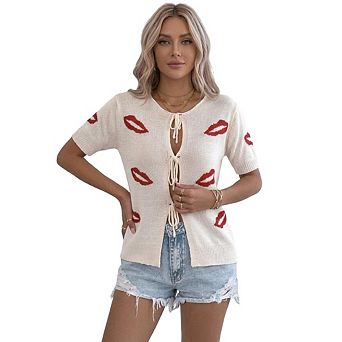 Cardigans For Women Short Sleeve Lightweight Sweater Cover Up Tie Front Tops