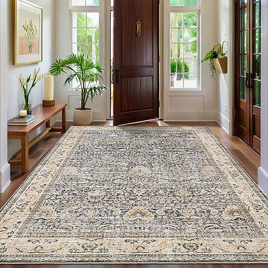 lxt-Washable Area Rugs for Living Room Non Slip Bordered Rug Bordered Foldable Carpet