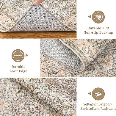 lxt-Washable Area Rugs for Living Room Non Slip Bordered Rug Bordered Foldable Carpet